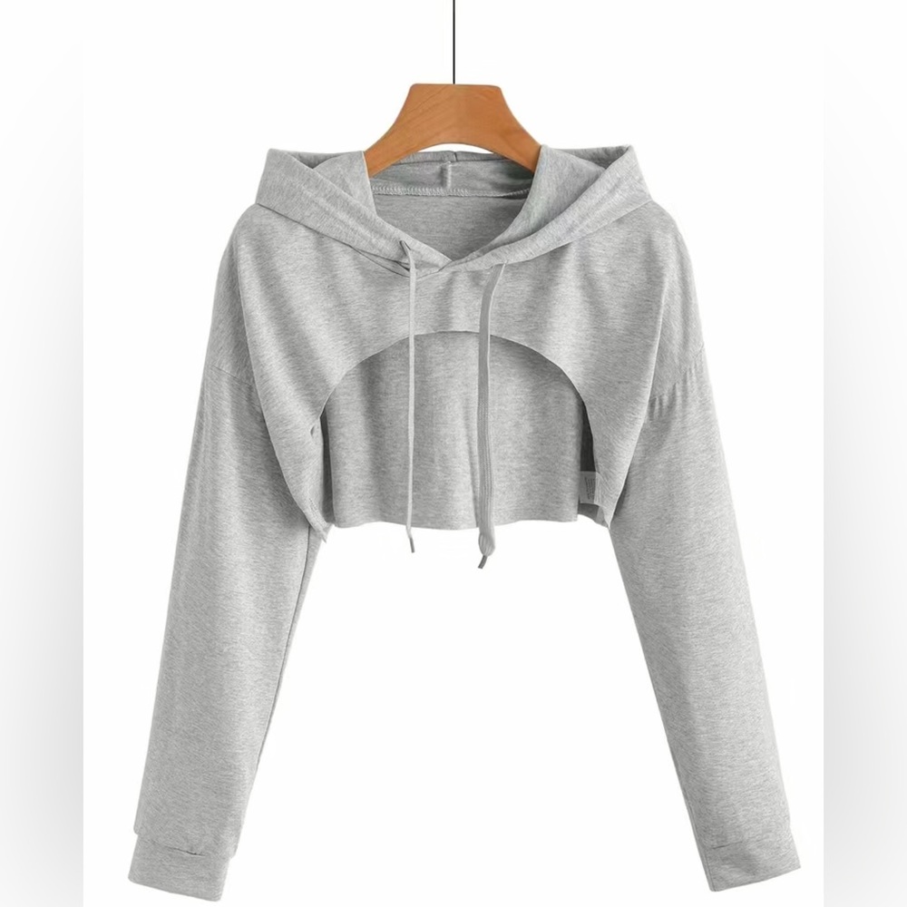 Women’s Solid Color Hooded Sports Cut Out Crop Sweatshirt